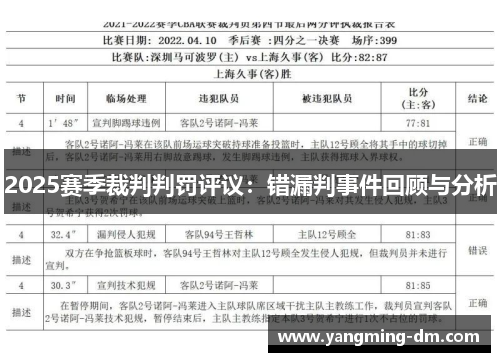 2025赛季裁判判罚评议：错漏判事件回顾与分析